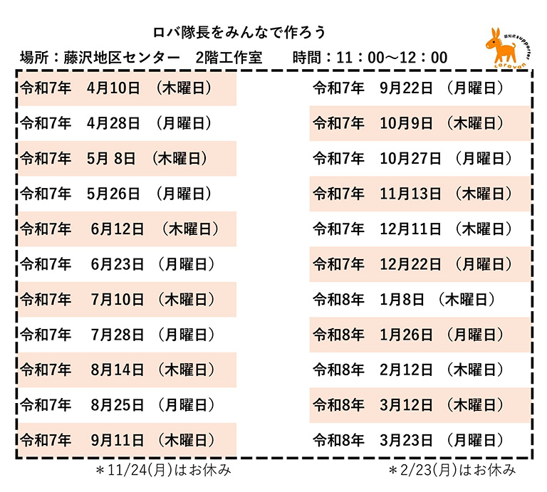 ロバ隊長を作ろうスケジュール